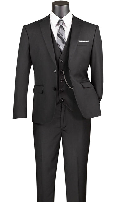 Black Slim Fit Men's Suit 3 Piece 2 Button in Black