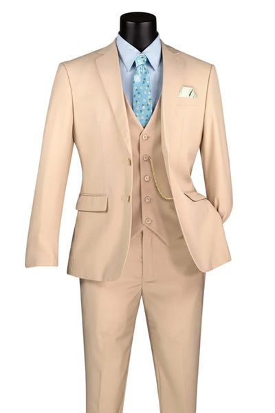 Beige Slim Fit Men's Suit 3 Piece 2 Button in Light Beige