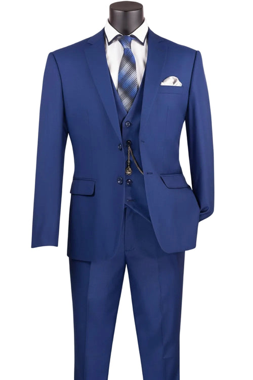 Twilight Blue Slim Fit Business Men's Suit 3 Piece 2 Button in Twilight Blue