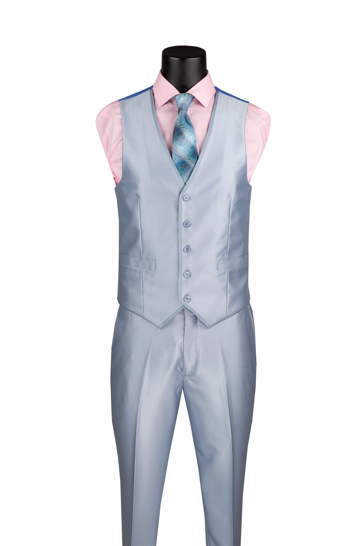 Slim Fit 3 Piece Satin Suit in Ice Blue - Ice Blue