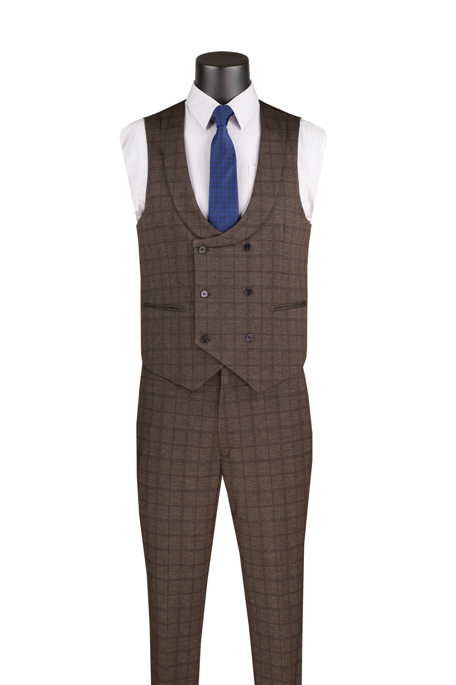 Slim Fit 3 Piece Stretch Fabric Suit in Brown - Brown