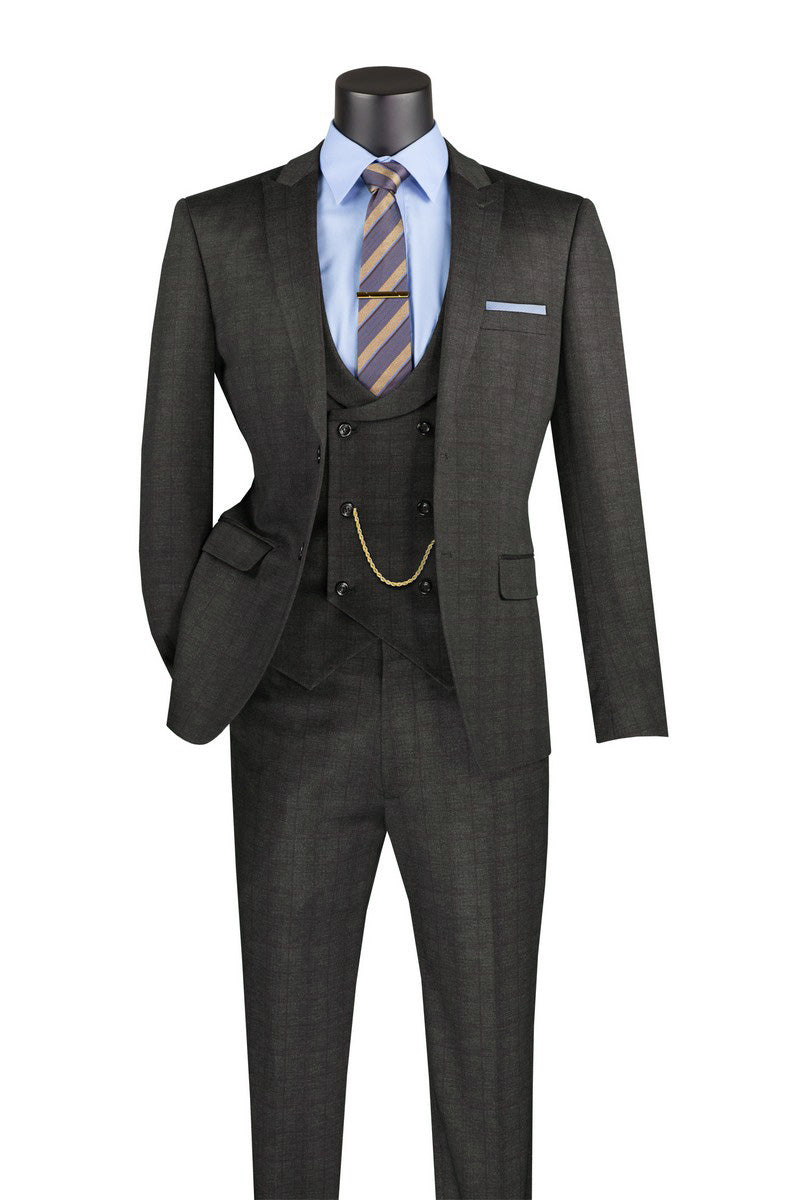 Slim Fit 3 Piece Stretch Fabric Suit in Black - Black