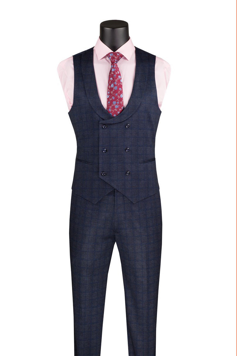 Slim Fit 3 Piece Stretch Fabric Suit in Navy - Navy