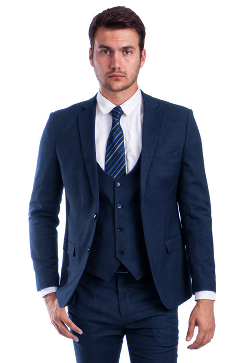 "Blue Skinny Fit Men's Suit with Two-Button Vest"