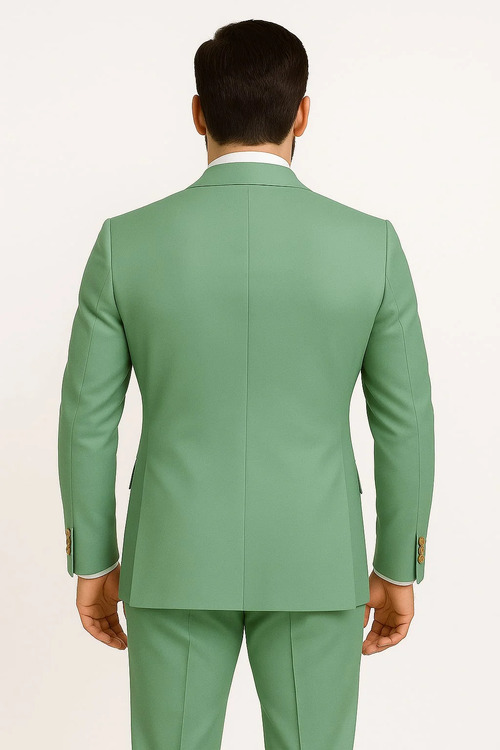 Mens Sage Green Double-Breasted Suits with Gold Button Formal Slim Fit 2-Piece Pistachio Color