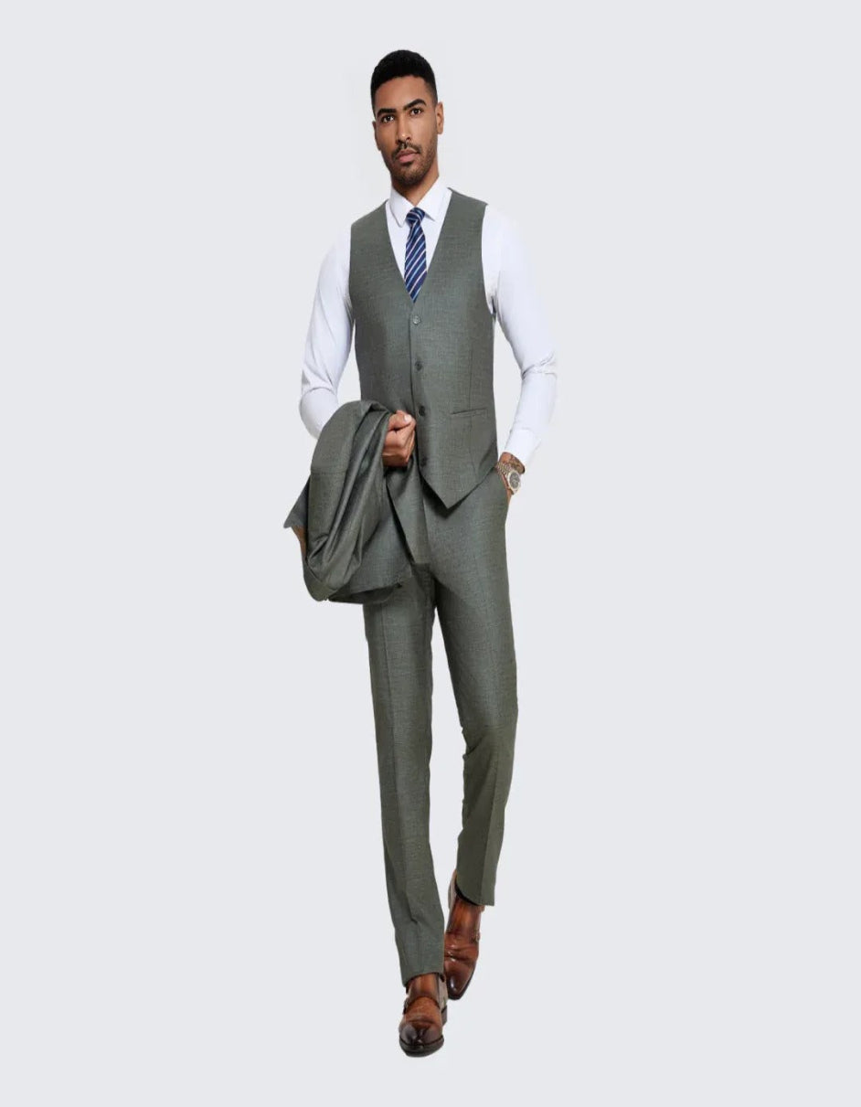 Men's Sage Suit Three Piece Set- Wedding - Prom - Coat Size 38