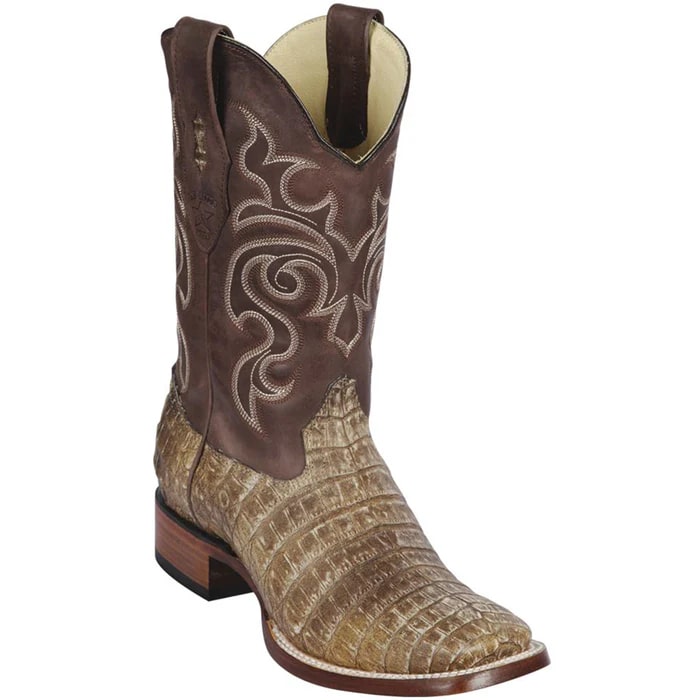 Los Altos Boots - Mens Dress Cowboy Boot - Low Priced Sahara Stone Caiman Square Toe Boots- in Stone - 6