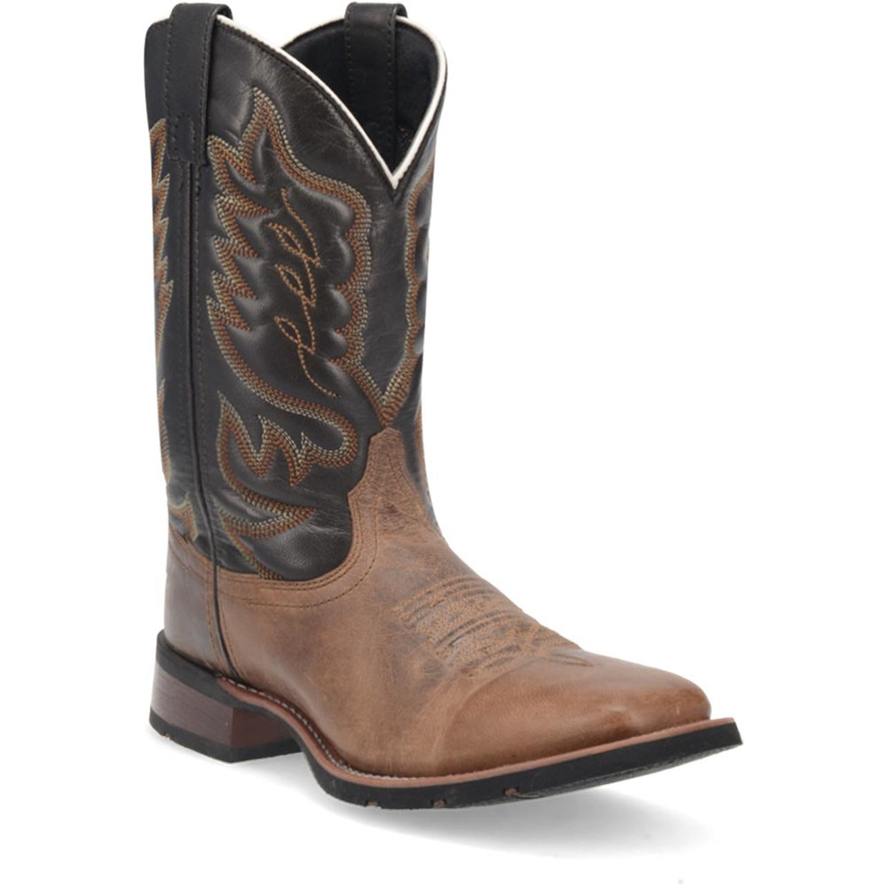 Laredo Montana Sand and Brown Leather Broad Square Toe Boots for Men - 8D