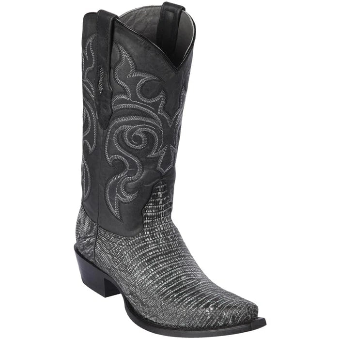 Los Altos Boots - Mens Dress Cowboy Boot - Low Priced Sanded Black Lizard Skin Boots- in Sanded Black - 6