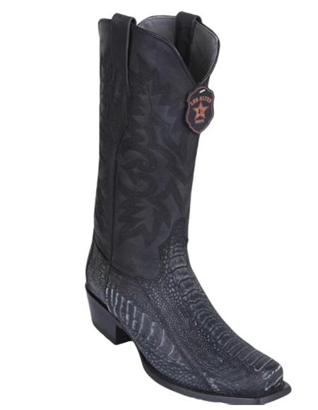 Los Altos Boots Men's Sanded Black Ostrich Leg Square 7-Toe Cowboy Boots - Botas De Avestruz - 6.0 Standard / D / Medium