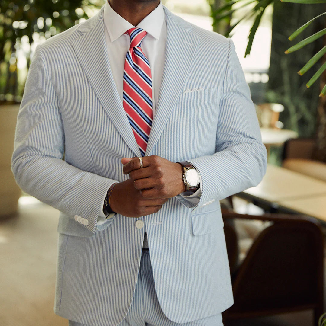 Seersucker Blazer - "Sapphire Blue" Seersucker Sport Coat Sapphire Blue Seersucker Stretch Sport Coat - 38 R
