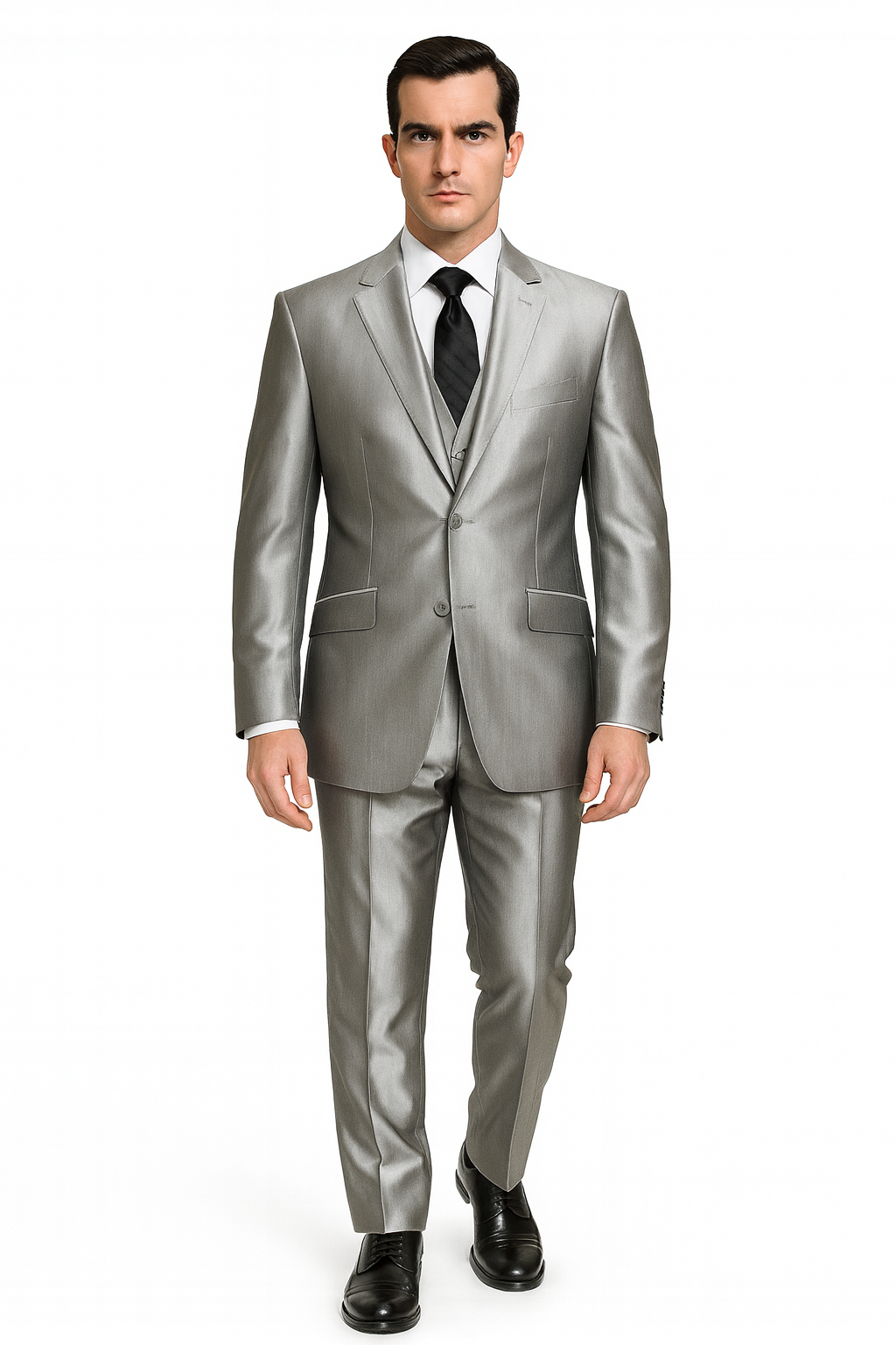Sateen Metallic Shiny Men's 2 Button Silver Slim Fit Shark Skin Suit Tuxedo looking Men's Sharkskin Suit - Coat Size 38