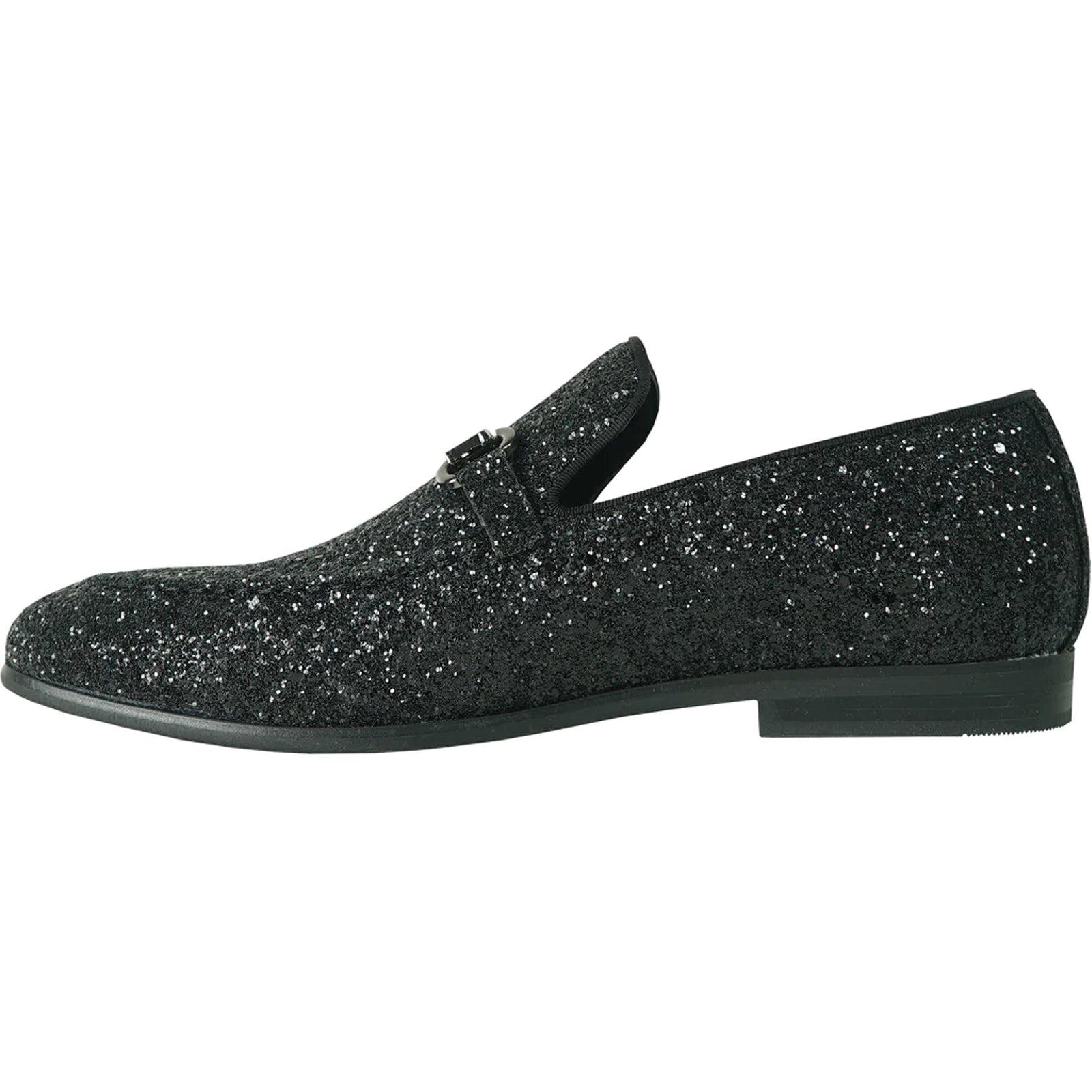 "Black Sequin Prom 2025 Tuxedo Loafers - Modern Men's Glitter Buckle Shoes" - 7M