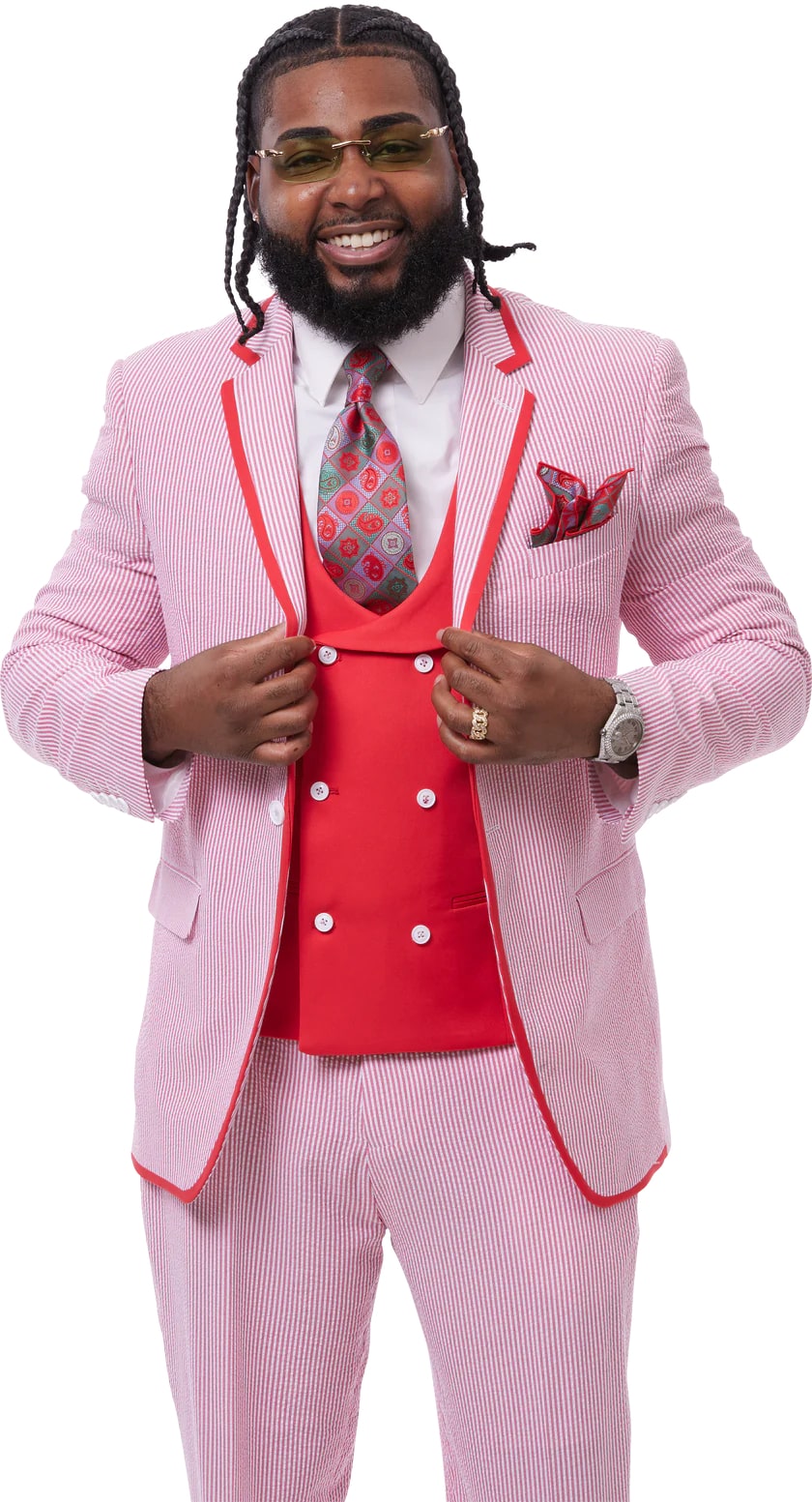 Seersucker Suit - Red Suit - Summer Pinstripe Suit - Single Breasted Modern Fit - Coat Size 38
