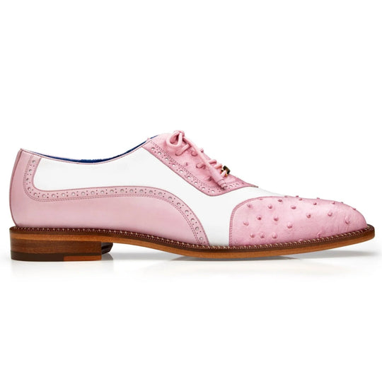 Men's Belvedere Sesto Italian Calf & Ostrich Quill Wingtip Dress Shoe in Pink & White - 9-M