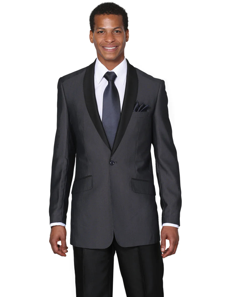 Mens Navy Blue Wedding Tuxedo - Dark Blue Tuxedo Suit" Mens 1 Button Navy Shawl Tuxedo with Black Pants