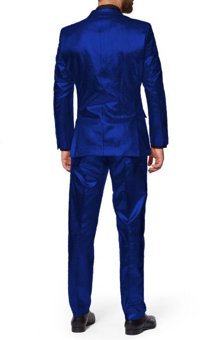 Shiny Royal Blue Suit - Shiny Tuxedo - 38 Short Jacket+32 Waist Adjustable 28to34)(Height: 5 4 to5 7 )(Neck 15-16.5)S-M)