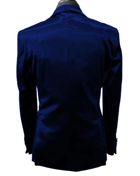 Mens Shiny Notch Lapel Blazer - Royal Blue Sateen Vested Suit