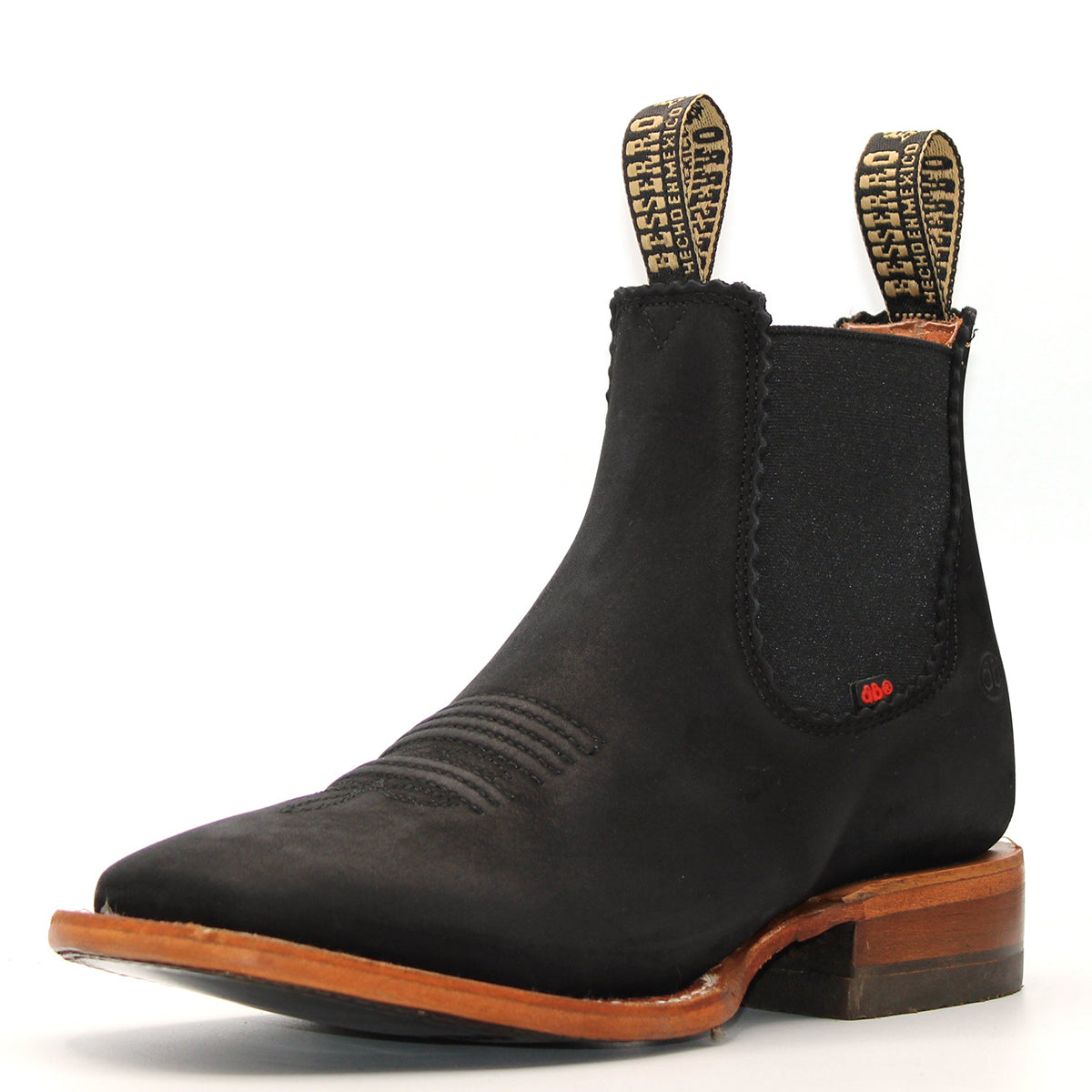 Square Toe Black Short Cowboy Boots - Black