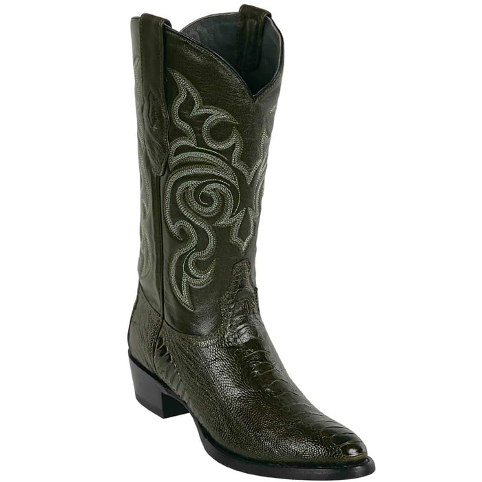 Los Altos Boots - Mens Dress Cowboy Boot - Low Priced  Ostrich Leg Olive Green Cowboy Boots R-Toe- in Olive Green - 6