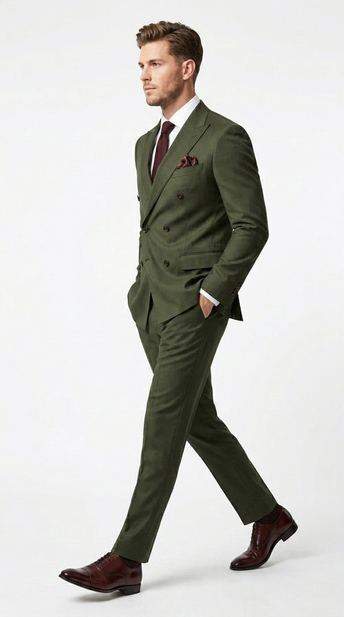 Men’s Dark Green Double Breasted Suit, Classic Formal Wedding Business Dress Suit