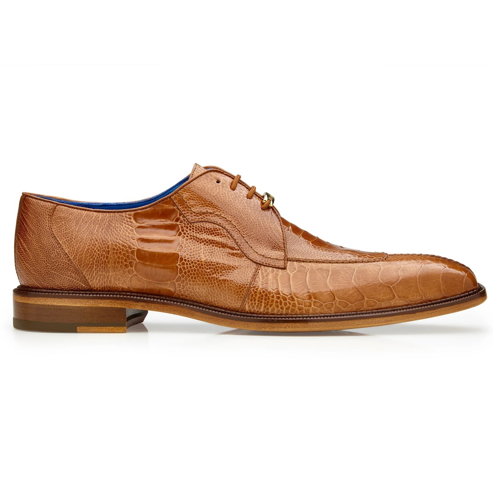 Men's Belvedere Siena Ostrich Leg Moc Toe Dress Shoe in Burned Amber - 9-M
