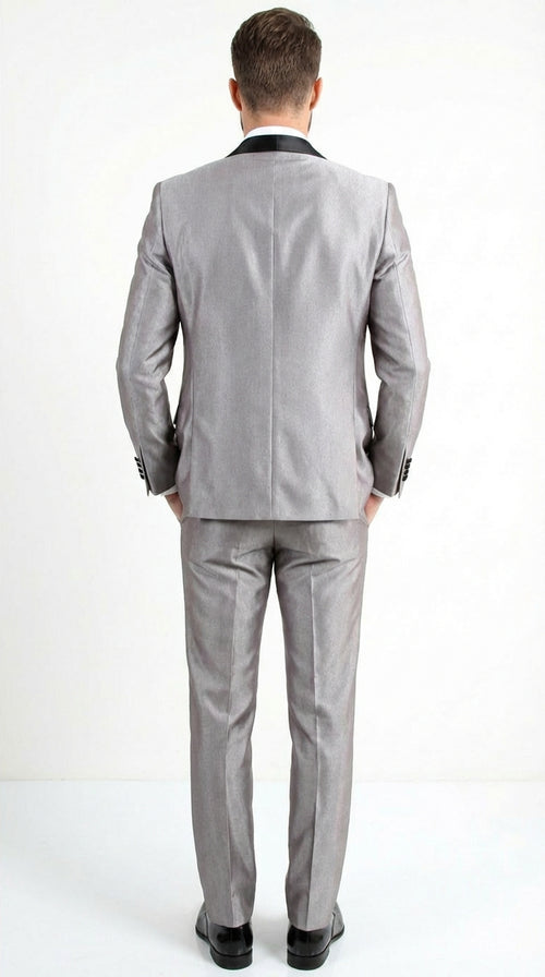 Silver Shiny Tuxedo 3 Piece Suit