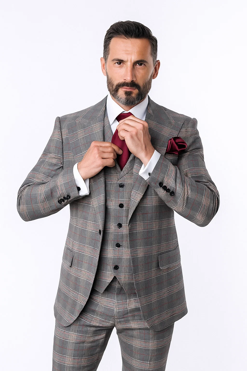 Suits With Baggy Pleated Pants - Wide Leg Pants 100% Wool - Classic Fit Single Breast Lapel Vest by Rossiman - 38 Regular