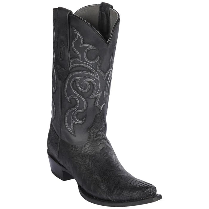 Los Altos Boots - Mens Dress Cowboy Boot - Low Priced Ostrich Leg Snip Toe Western Boots- in Black - 6