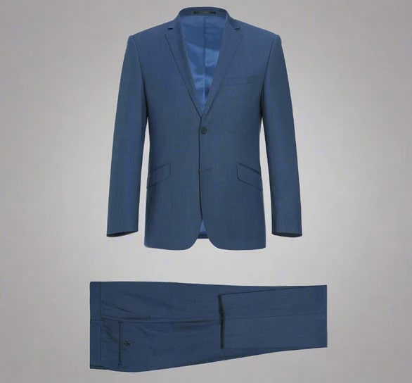 Renoir Clothing - Renoir Suit - Renoir Fashion - Single Breasted Wool Blend Slim Fit Blue Renoir Suit - Coat Size 38