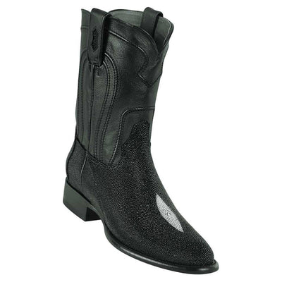 Los Altos Mens Genuine Single Stone Sting Ray Black Roper Toe Boots