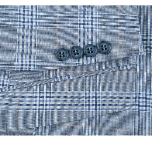 Cheap Priced Suit - Mens Two Button Slim Fit Two Piece Suit In Sky Blue Windowpane Plaid