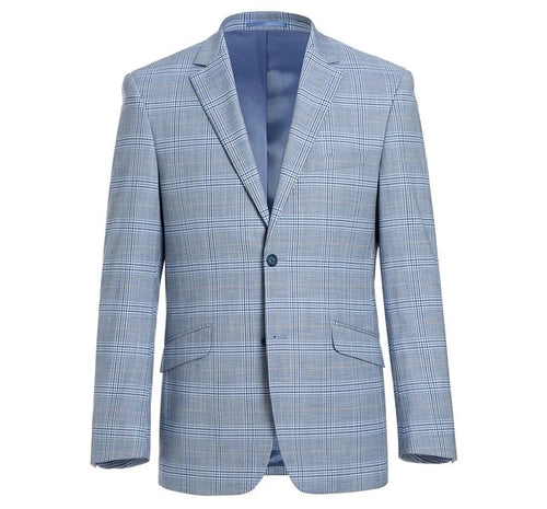 Cheap Priced Suit - Mens Two Button Slim Fit Two Piece Suit In Sky Blue Windowpane Plaid