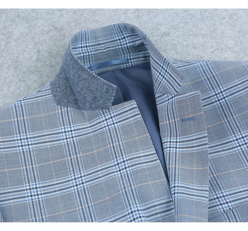 Cheap Priced Suit - Mens Two Button Slim Fit Two Piece Suit In Sky Blue Windowpane Plaid