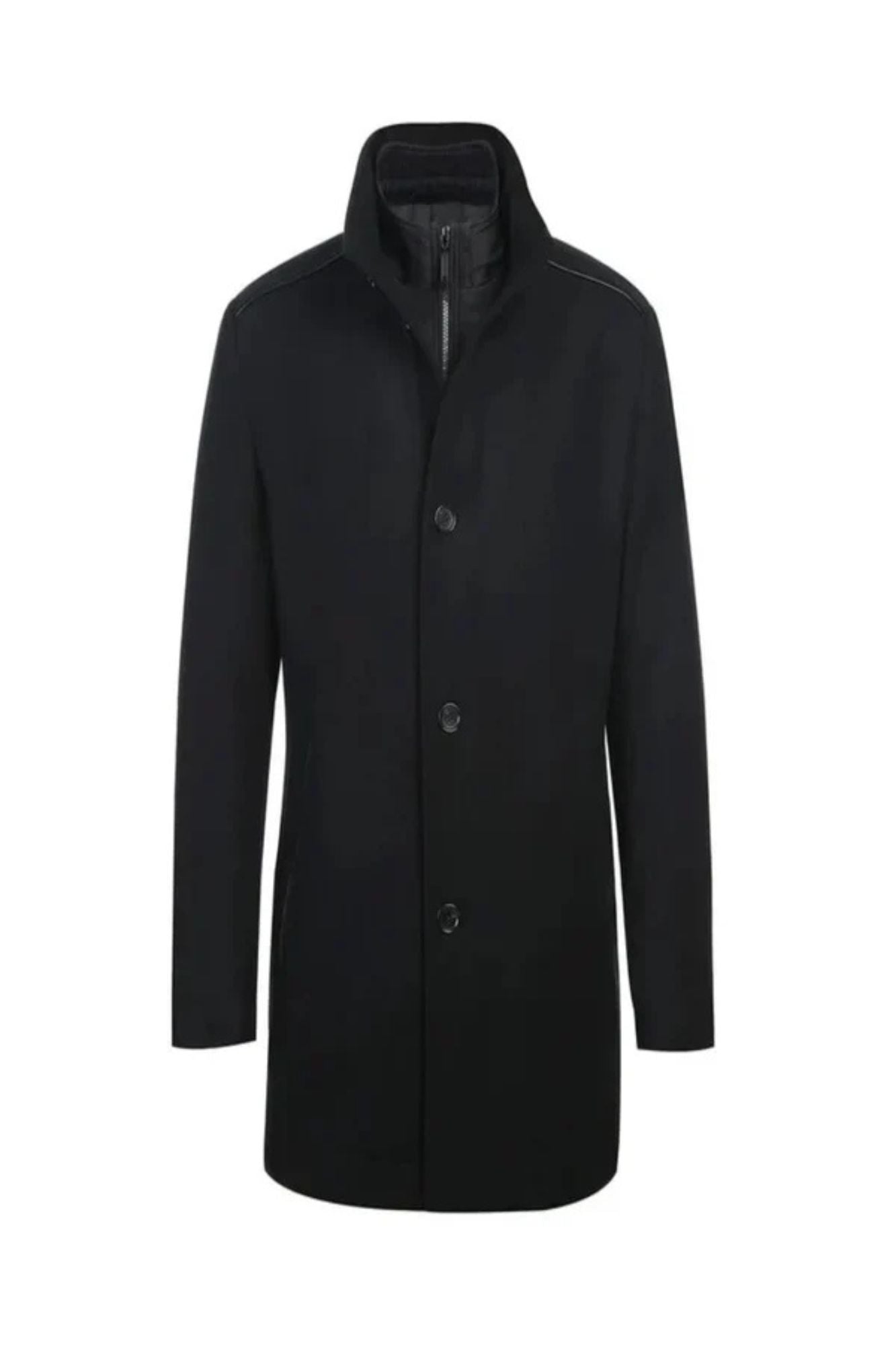 Black Slim Fit Wool Blend Short Coat with Detachable Full Zipper - Coat Size 38