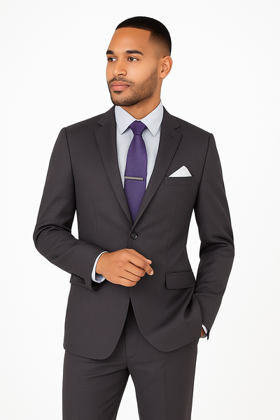 Slim fit charcoal 2 piece suit with adjustable waistband