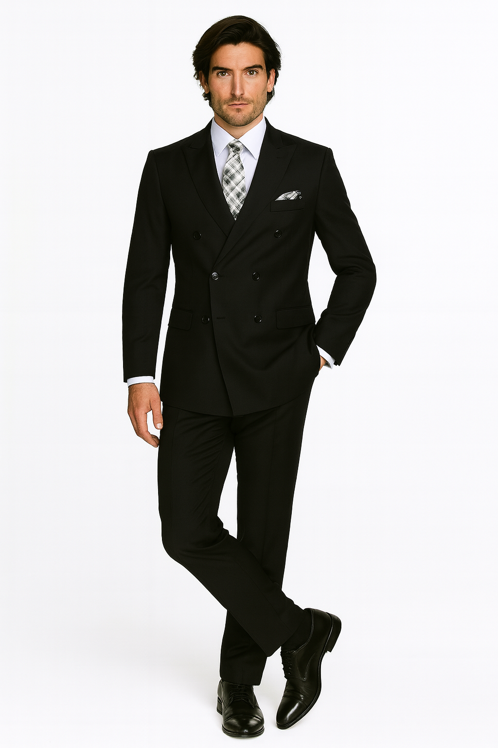 Pacelli by Zacchi Men's 2-Piece Double Breasted Suit - Solid Colors - 38 Short Jacket+32 Waist Adjustable 28to34)(Height: 5 4 to5 7 )(Neck  15-16.5)S-M)