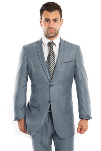 Cheap Priced Suit - Men's Slim Fit Textured Shiny Sharkskin Smoke Blue Suit