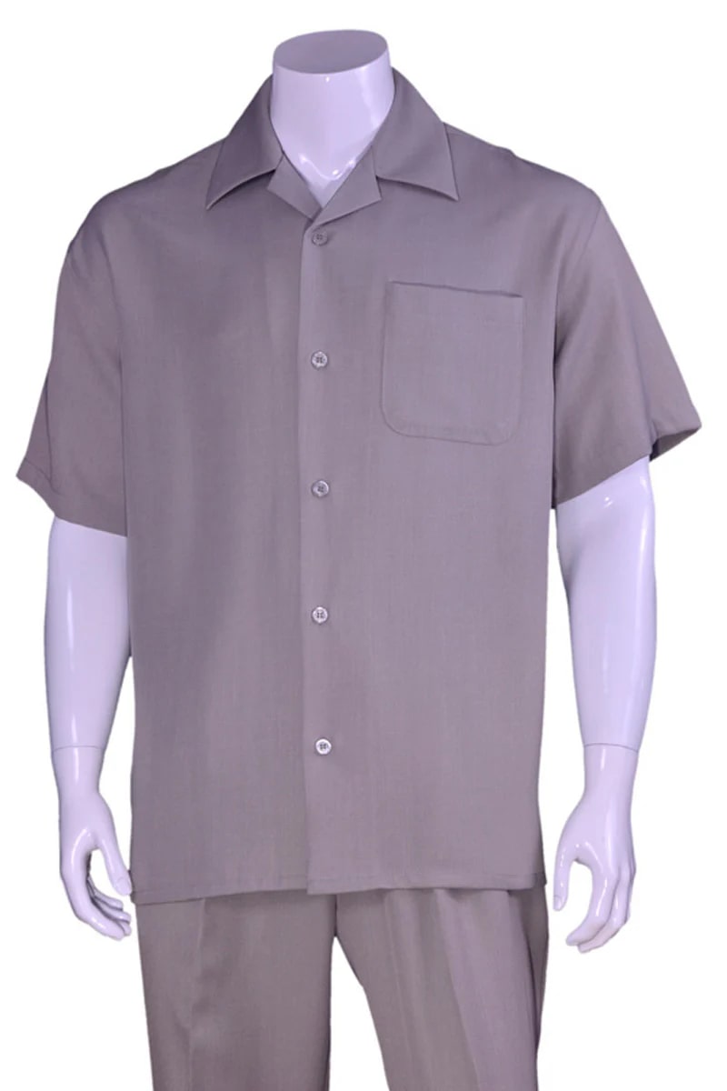 Mens Short Sleeve Casual Summer Walking Suit in Solid Grey - S