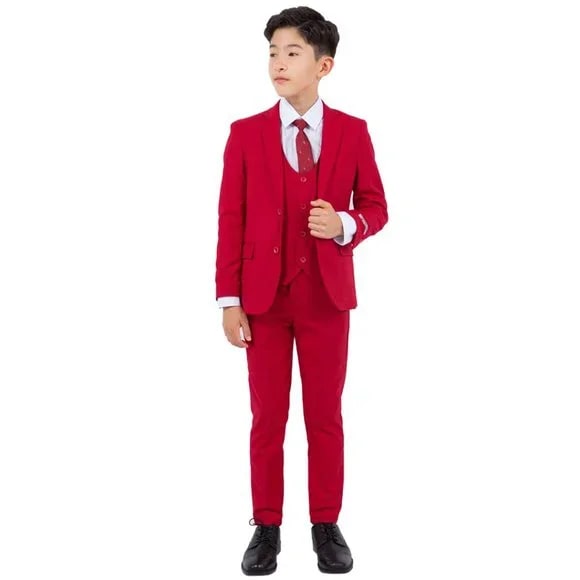 Exclusive Stacy Adams 5pc Boys Suit Slim-Fit, Red - Boy Size : 4 (Weight 38 to 49)