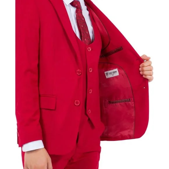 Exclusive Stacy Adams 5pc Boys Suit Slim-Fit, Red - Boy Size : 4 (Weight 38 to 49)