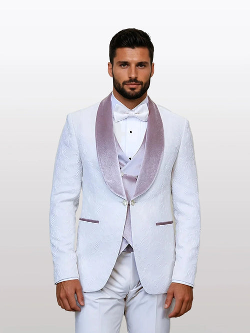Statement Men's Ivory Velvet Shawl Lapel Tuxedos with Velvet Vest