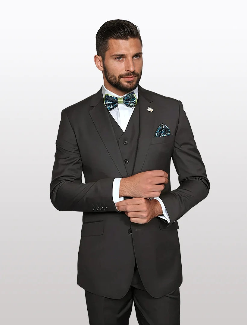 Statement Men's Solid Olive Modern Fit 100% Wool Vested Suits
