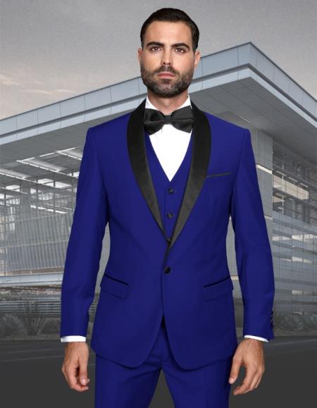 Statement Double Breasted Suits Royal - 38 Short Jacket+32 Waist Adjustable 28to34)(Height: 5 4 to5 7 )(Neck 15-16.5)S-M)
