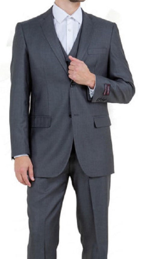 Mens Steel Navy 3 Piece Sharkskin Single Breasted Suit - Coat Size 38
