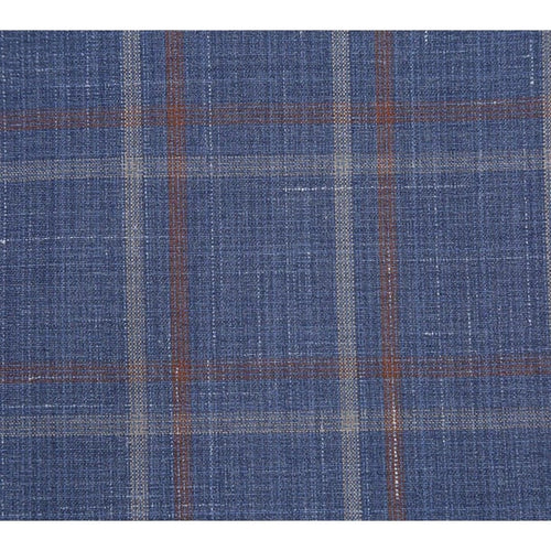 Designer Brand - Wool Stretch with Linen Single Breasted Steel Blue and Orange Plaid Suit