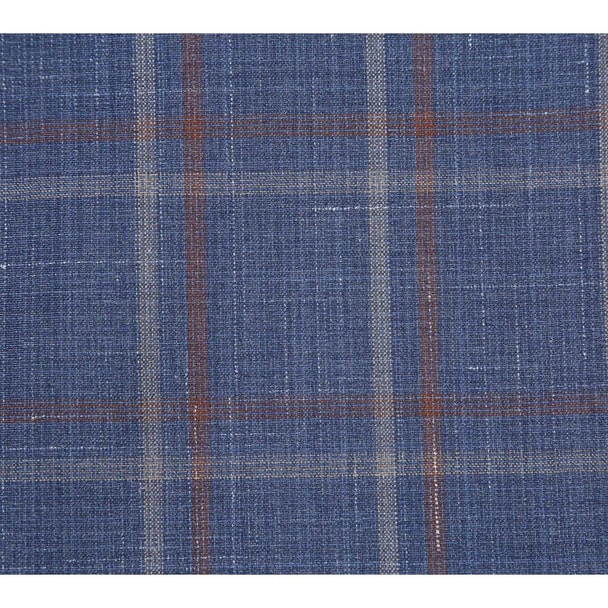 Designer Brand - Wool Stretch with Linen Single Breasted Steel Blue and Orange Plaid Suit - Coat Size 38