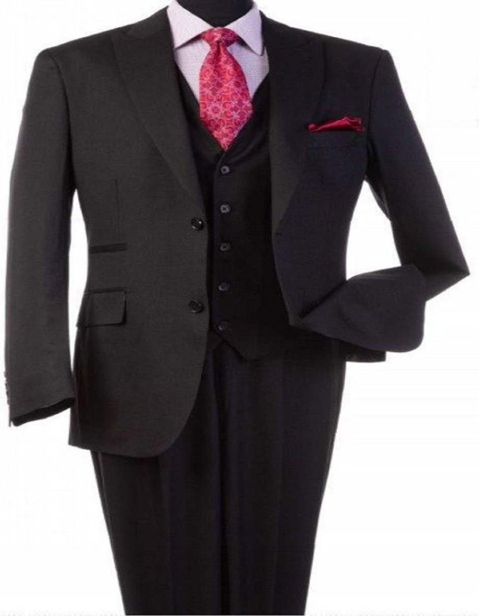 Steve Harvey Suits - Black Suit - Designer Brand Suit No Pleated Pants Modern Fit - Coat Size 38