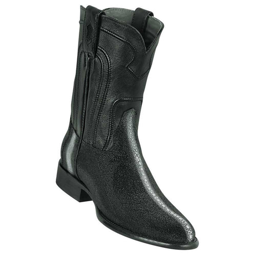 Los Altos Mens Genuine Row Stone Sting Ray Black Roper Toe Boots
