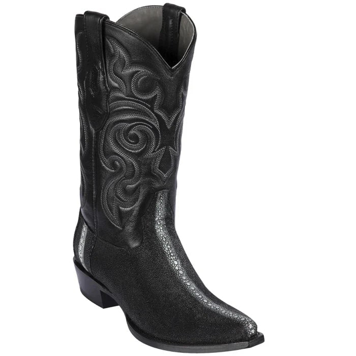 Los Altos Boots - Mens Dress Cowboy Boot - Low Priced Stingray Full Stone Snip Toe Boots- in Black - 6